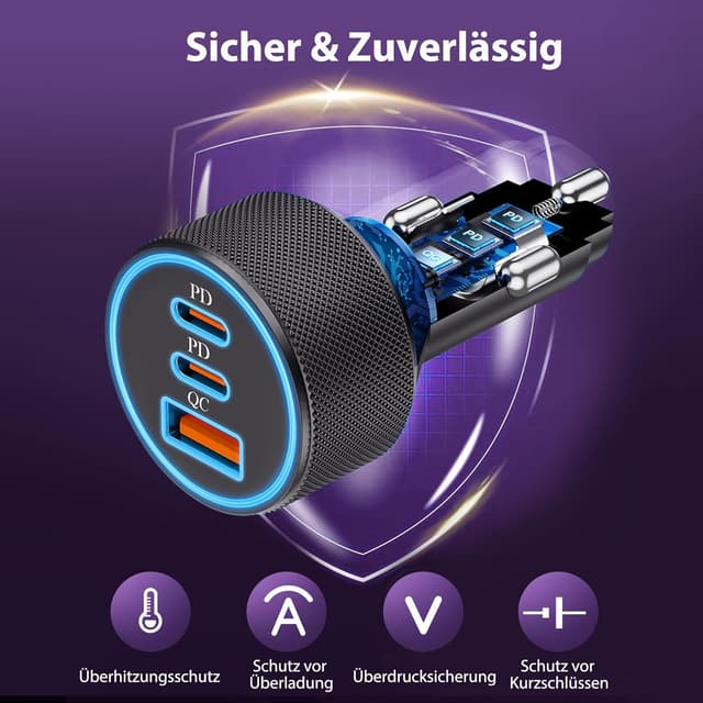 Detalle de LUOSIKE 67W 3‑Port USB Auto Ladegerät