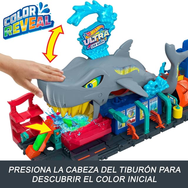 Detalle 1 de Hot Wheels City “Let's Race” - Túnel de lavado con tiburón 🦈