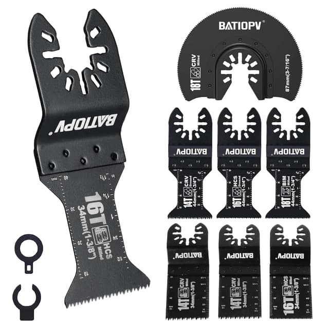 Detalle de Set BATIOPV da 22 lame per utensile multifunzione con attacchi universali