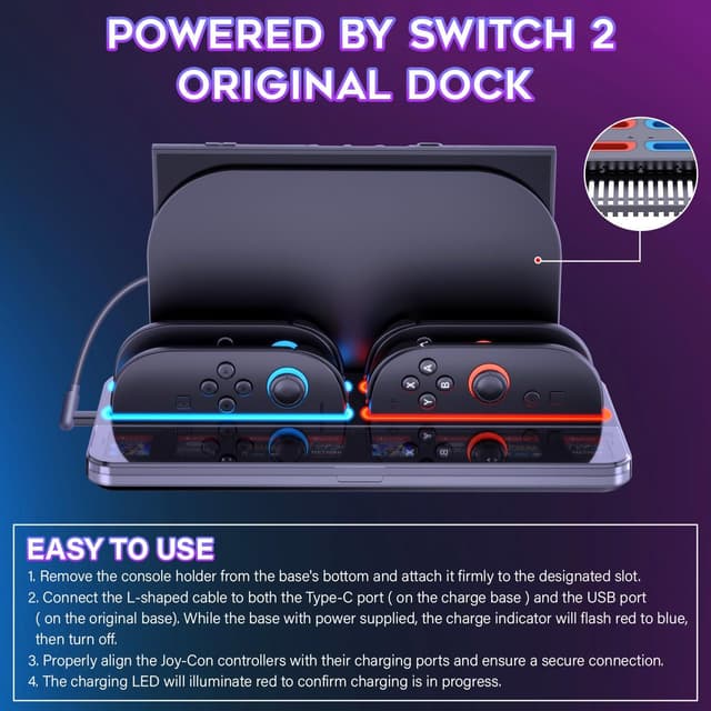 Detalle de Ladestation für Switch 2 Joy-Con Controller (8 Spielkartensteckplätze) mit Dock-Storage für 4 Joy-Con