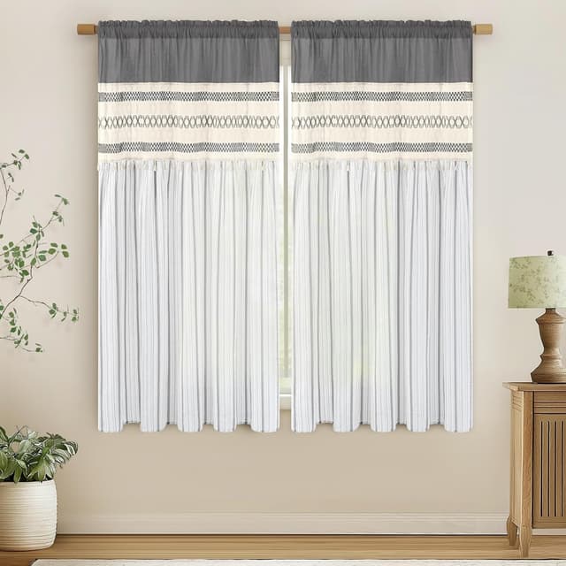 Imagen de FRAMICS Linen Curtains 63 Inch Grey Striped Drapes 🪟 en OfertitasTOP