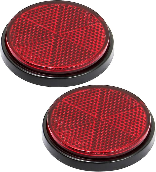 Detalle de AGRISHOP 2x Red Stick-On Round Reflectors (Ø60mm) for Gate Posts, Fences & Caravan Vehicles