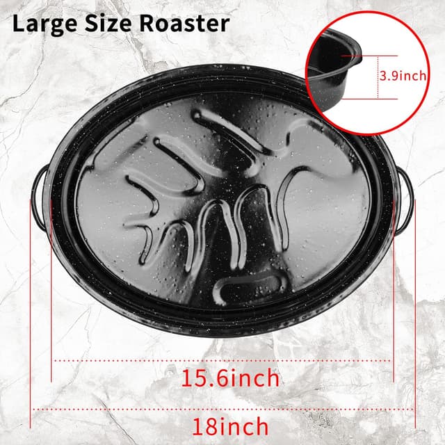 Thumbnail 4 de JY COOKMENT Granite Roaster Pan (18 in) with Domed Lid, Oval Enamel Roasting Pan for Turkey, Chicken, and Vegetables