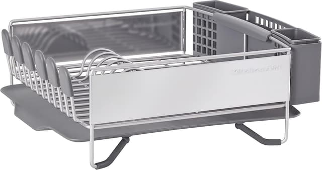 Detalle de KitchenAid Compact Space Saving Dish Rack (Removable Flatware Caddy, Angled Drainboard) — Satin Gray, 15-by-13.25-Inch
