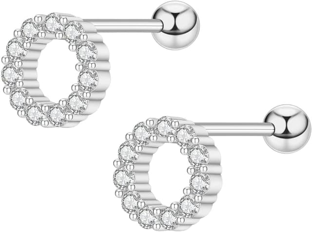 Detalle de Ohrstecker aus 925 Silber mit Zirkonia – kleine Glitzer-Ohrstecker für Damen & Kinder (Herz/Kreis/Dreieck/Stern)