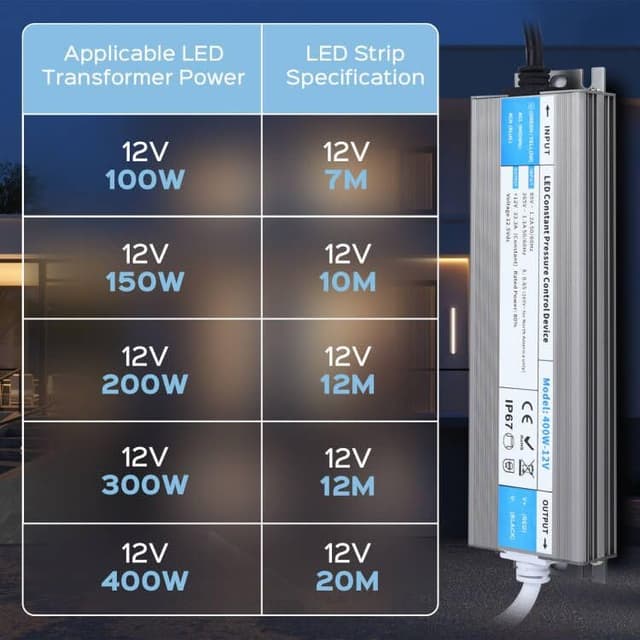 Detalle 1 de BRIMETI Transformador 220V a 12V 100W IP67 para Tiras LED