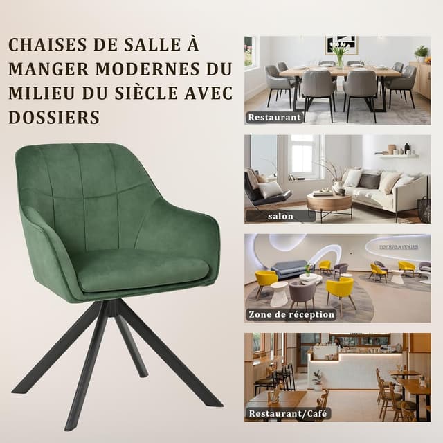 Thumbnail 6 de Goeurvant Drehstuhl Esszimmer im 2er-Set mit Armlehne, Samt Grün und 360°-Drehfunktion