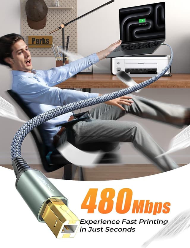 Detalle 2 de AINOPE USB B to USB C Cable (High Speed) 6.6FT for Printer, MIDI, and Direct Connections