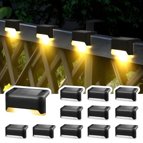 Detalle de Solpex juego de 12 luces solares para exteriores (luz blanca cálida) para escaleras y caminos, impermeable negro