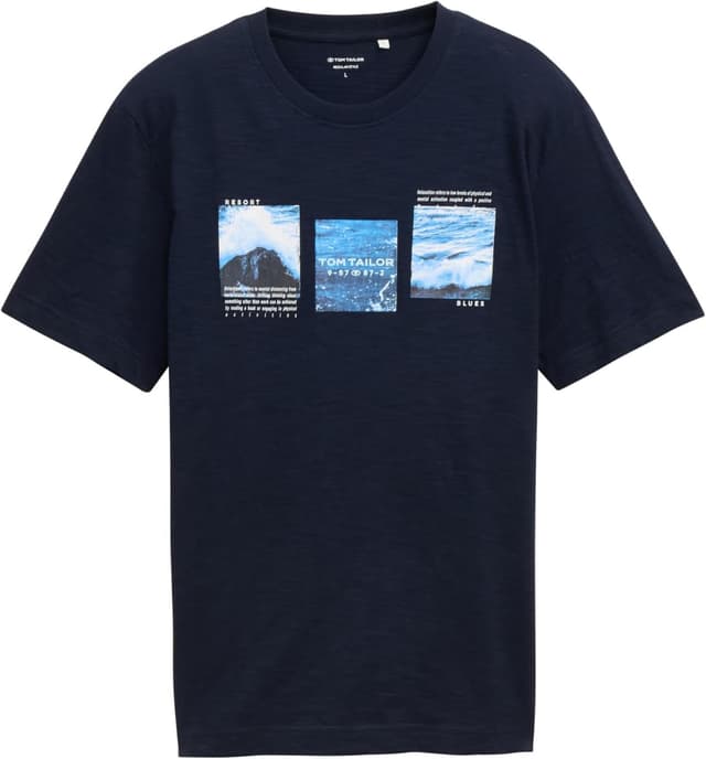 Detalle de Tom Tailor 1046712 T-Shirt da uomo in cotone jersey con stampa frontale (confezione da 1)