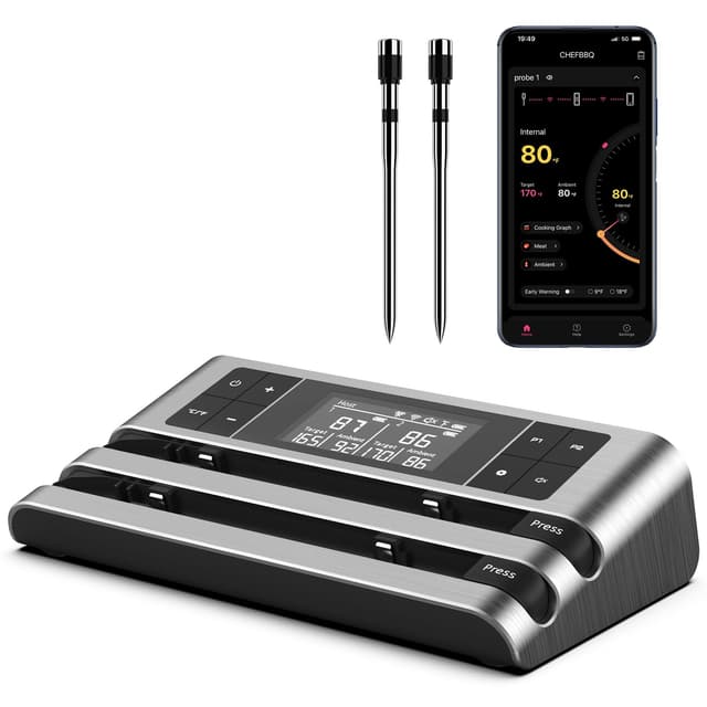 Detalle de Dewjom Wireless Smart Meat Thermometer with Dual-Sensor Probe and 500FT Remote Monitoring