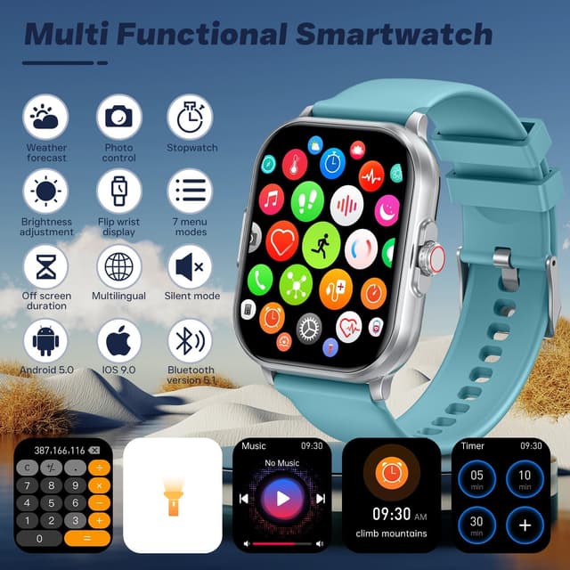 Detalle de idomars 2.01" Smartwatch for Men & Women with ECG, HRV, Blood Pressure, SpO2, IP68 and Call Notifications