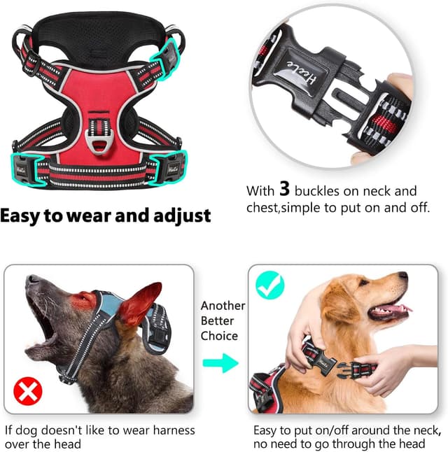 Detalle 2 de HEELE Harnais pour chien anti-traction réfléchissant rouge avec poignée rembourrée – Taille M