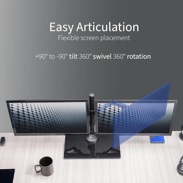 Detalle 2 de VIVO STAND-V002FG Freestanding Dual Monitor Stand with tempered glass base (adjustable arms, up to 32in screens)