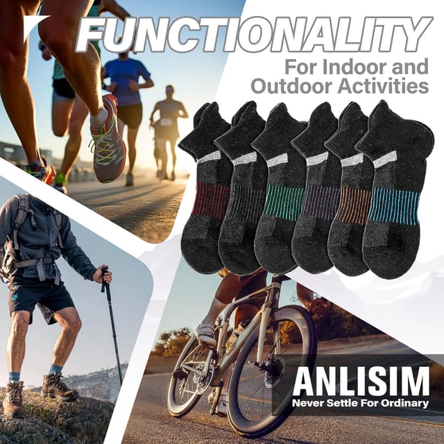 Detalle 2 de 6 Pairs Merino Wool Ankle Running & Hiking Socks with Compression Support (No-Show) for Women & Men