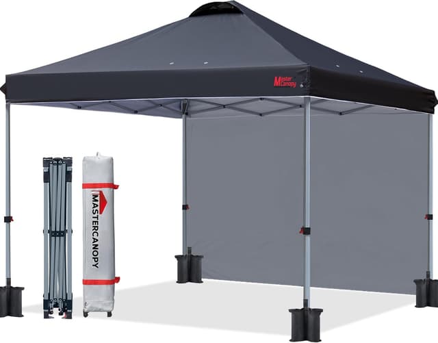 Detalle de MASTERCANOPY Durable EZ Pop-up Gazebo Tent with 1 Sidewall (2.5x2.5M, Black)