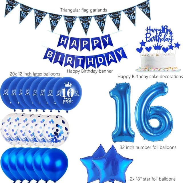 Thumbnail 1 de Blau Folienballon 16 Geburtstag 32" 🎈