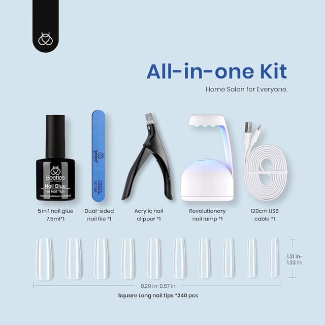 Detalle 2 de Beetles Gel Nail Kit Easy Extension Set (240 PCS) with UV LED Lamp and 5-in-1 Nail Glue Gel for DIY Extensions