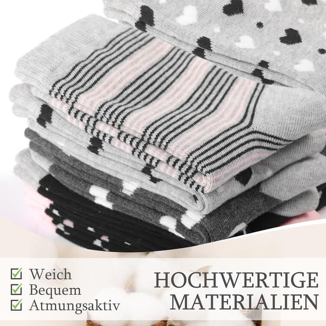 Detalle de Blu Ninfee 10 Paar Socken Damen (39-42/35-38) aus Baumwolle – lange Ringelsocken mit bunten Streifen