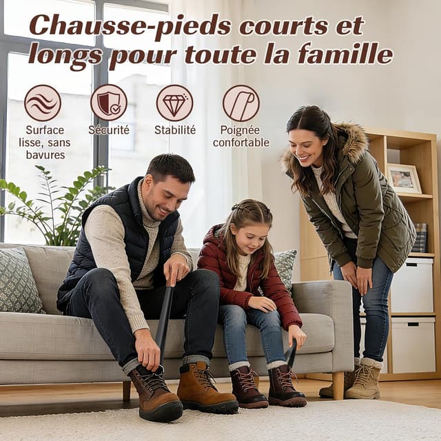 Detalle 2 de ZOMAKE Chausse-pied métal 42 cm — manche long en cuir