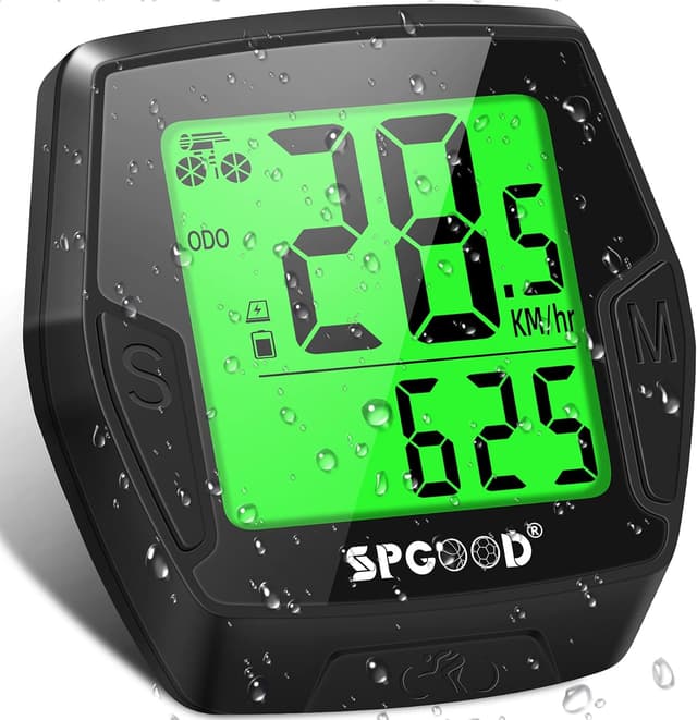 Detalle de SPGOOD kabelloser Fahrradcomputer mit 21 Funktionen, IP54 und beleuchtetem Display