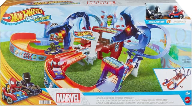 Detalle 2 de Hot Wheels RacerVerse Coffret Circuit Mobile Spider-Man & Black Panther HPL34
