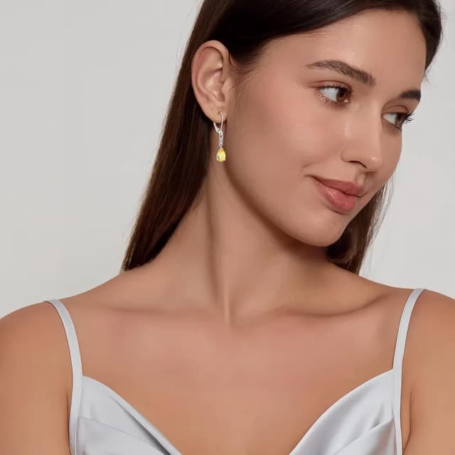 Detalle de FJ Tropfen Hängend Ohrringe aus 925 Sterling Silber mit Geburtsstein (33,5 mm)