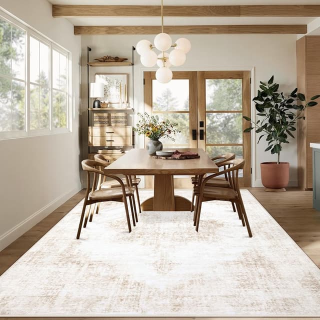 Detalle 2 de Vintage 8x10 Washable Area Rug (Beige) – Soft Low Pile, Non-Slip Backing