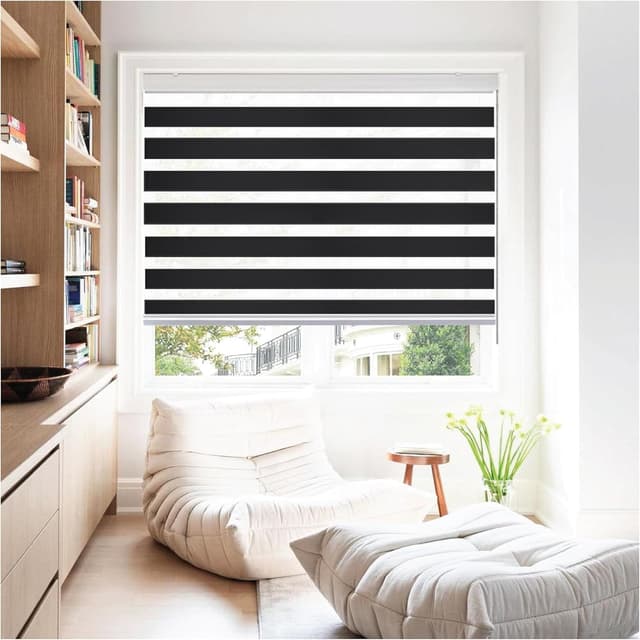 Detalle 2 de Rehan & Co Grey Day and Night Zebra Roller Blinds (Dual Layer) for Windows & Doors, 64cm W x 165cm L