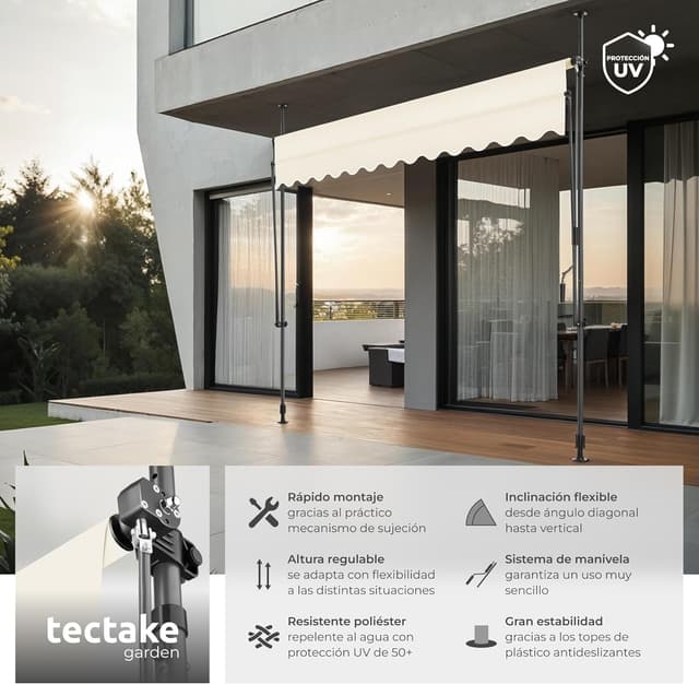 Thumbnail 1 de tectake® Toldo Terraza Manual 300 cm Beige ☀️ Resistente a UV y Agua