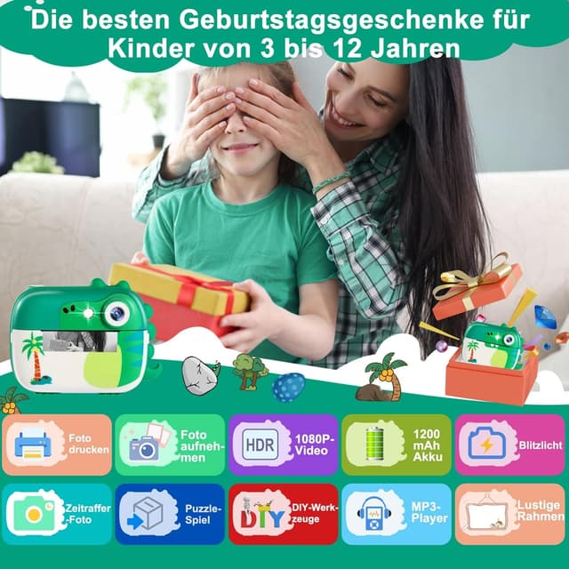 Detalle de ARNSSIEN Sofortbildkamera Kinder (M3) mit HD-Video, 2,4-Zoll-Display und 32-GB-Karte