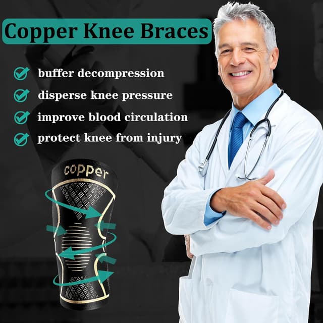 Detalle 2 de Copper Knee Braces for Women and Men (2-Pack) Knee Compression Sleeves for Pain Relief and Support