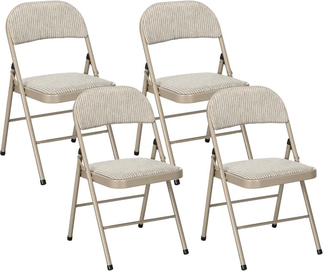 Detalle de HOMCOM lot de 4 chaises pliantes d’intérieur en lin et acier (45 x 46 x 78 cm) – Beige