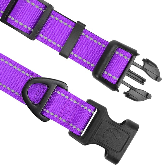 Detalle de Joytale Reflective Dog Collar (Soft Neoprene Padded) – Adjustable Breathable Nylon Collar for Medium Dogs (M), Purple