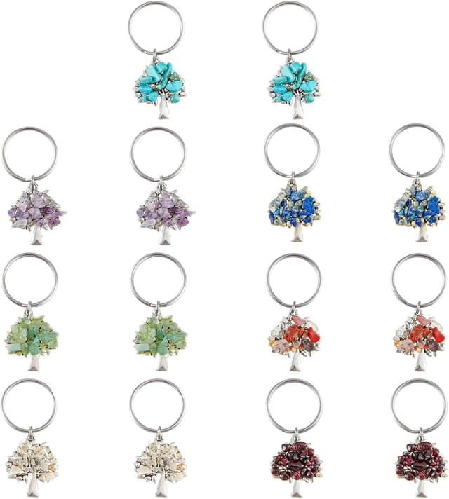 Thumbnail 6 de SUPERFINDINGS 18-piece Tree of Life gemstone keychains in 9 colours (gemstone-style charm keyring set)