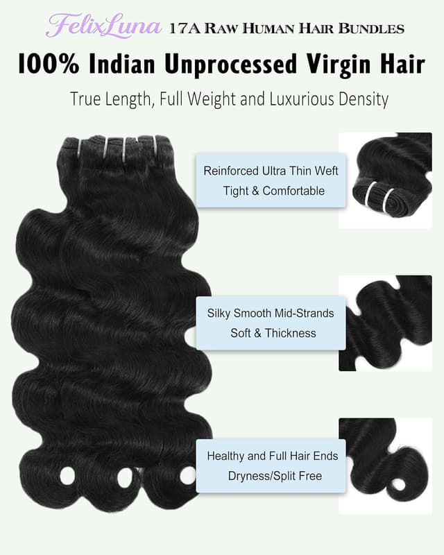Detalle de 17A Premium Body Wave Human Hair Bundles (Cuticle Aligned, Reinforced Ultra Thin Weft)
