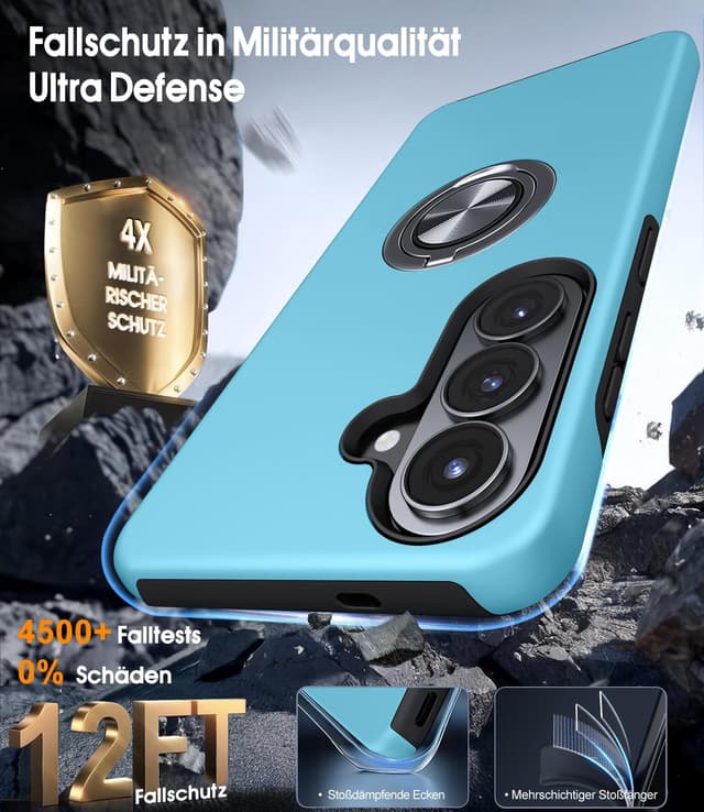 Detalle de AOUIA Schutzhülle für Samsung Galaxy S26 (6,3 Zoll) mit 2x Panzerglas – 3-in-1 Set inkl. 360° Ring-Kickstand