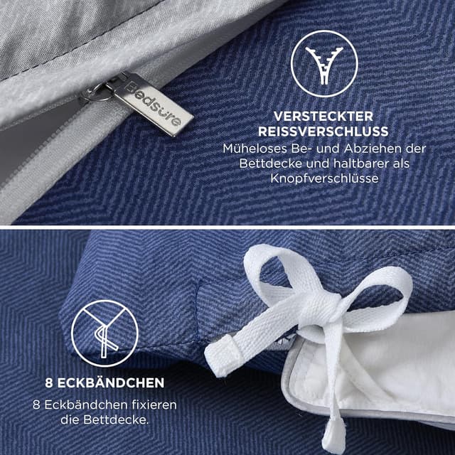 Detalle 2 de Bedsure Bettwäsche 135x200 (4-teilig, 100% Baumwolle, Öko-Tex) mit Reißverschluss und Kissenbezügen 80x80