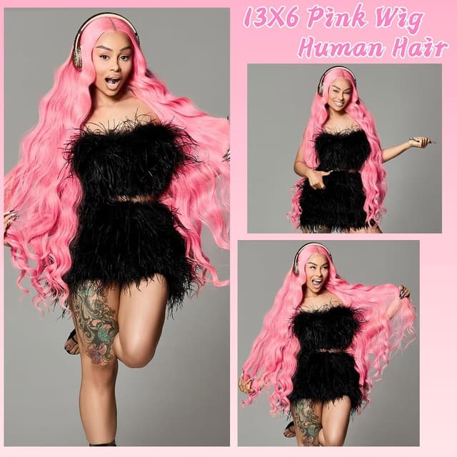 Detalle 2 de Tobeallo Pink human hair wig 28 inch