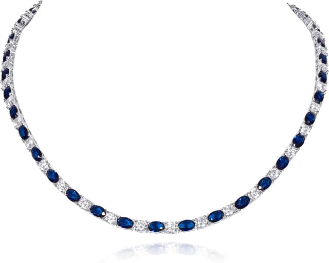 Detalle de Diamond Treats Collier ras de cou femme en argent sterling 925 — tennis bleu à pierres et zircons
