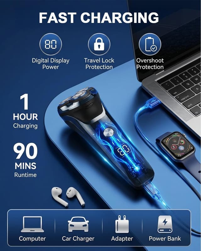 Detalle 2 de Rantizon 4D rotary electric razor for men