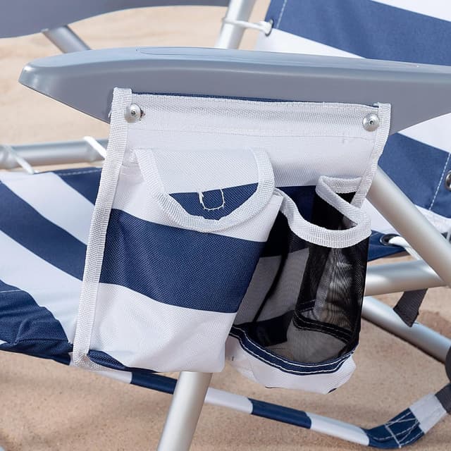 Detalle de AKTIVE Chaise de plage pliante et inclinable 4 positions rayures bleues et blanches