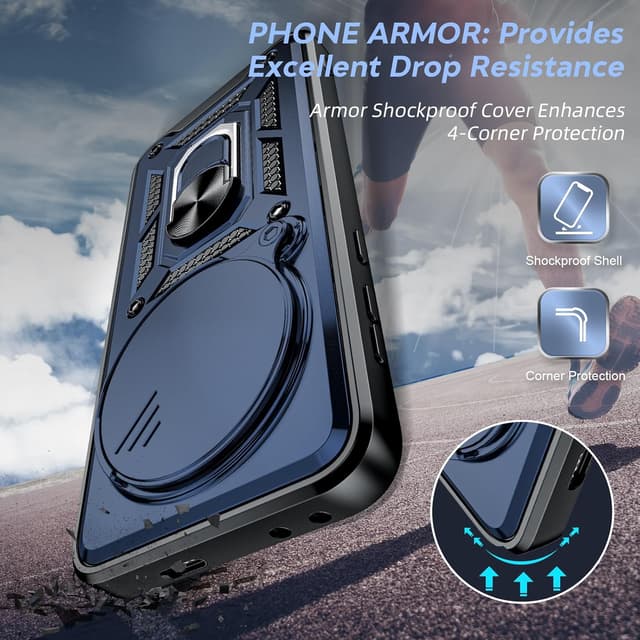 Detalle de LeYi for Honor Magic 7 Pro 5G Case with slide camera cover and 360° ring stand (blue)