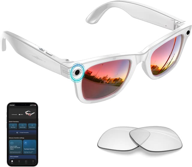 Detalle de Tulbeys AI Smart Glasses with 4K HD Camera, 8MP Photo, Real-time Translation & Photochromic Lenses (White)