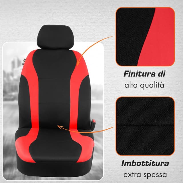 Detalle de Upgrade4cars Coprisedili auto anteriori universali nero/rosso (set da 4 pezzi)