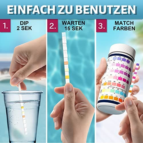 Detalle de RUNBO 150 tiras reactivas 7 en 1 para piscina, spa y bañera: pH, cloro y más