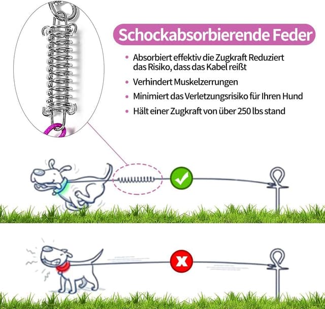 Thumbnail 3 de Mi Metty Tie-Out-Leine für Hunde (15 m) mit Federpuffer, 360° drehbarem Clip – für mittlere bis große Hunde, lila