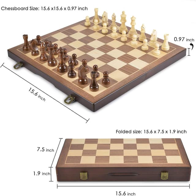 Thumbnail 4 de AMEROUS Magnetic Wooden Chess Set 15" ♟