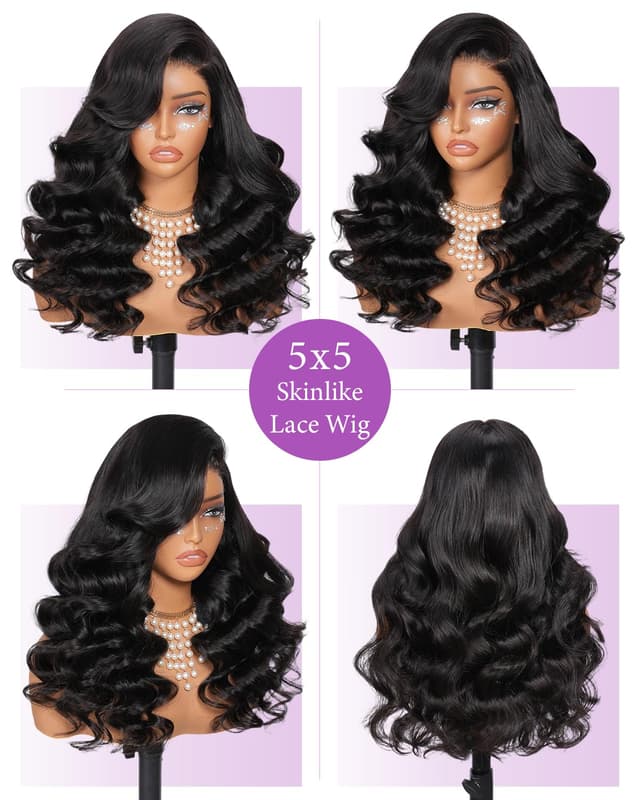 Detalle de SKINLIKE 5x5 HD Lace Closure Wig (Human Hair) with Drawstring, 26 Inch, 220% Density, 16A Body Wave