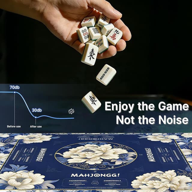 Detalle de HWZ Mahjong Mat with 4 Tile Mixers & Storage Bag (31.5x31.5-inch, 3.5mm) — Navy Blue